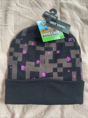 Hot Topic Black & Purple Minecraft Pixel Beanie for Kids